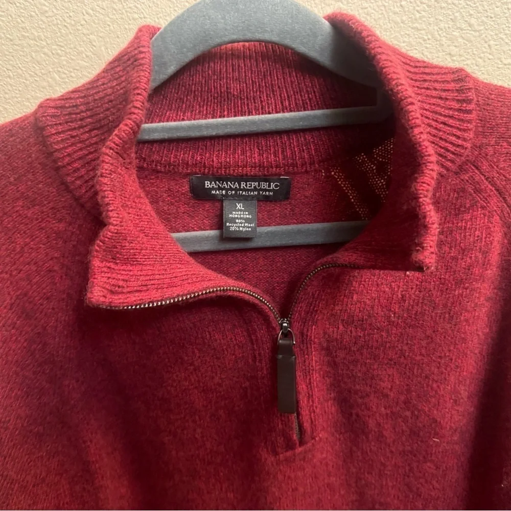 WOOL BANANA REPUBLIC Red Men's Quarter Zip Sweater Cardigan SZ XL Quiet Luxury